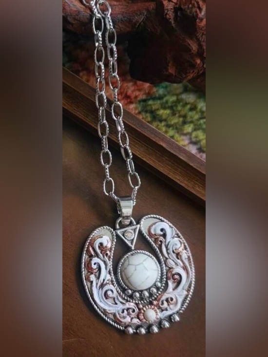 Jewelry - Western Horseshoe Necklace Silver and Rose Gold Accent Pendant Necklace